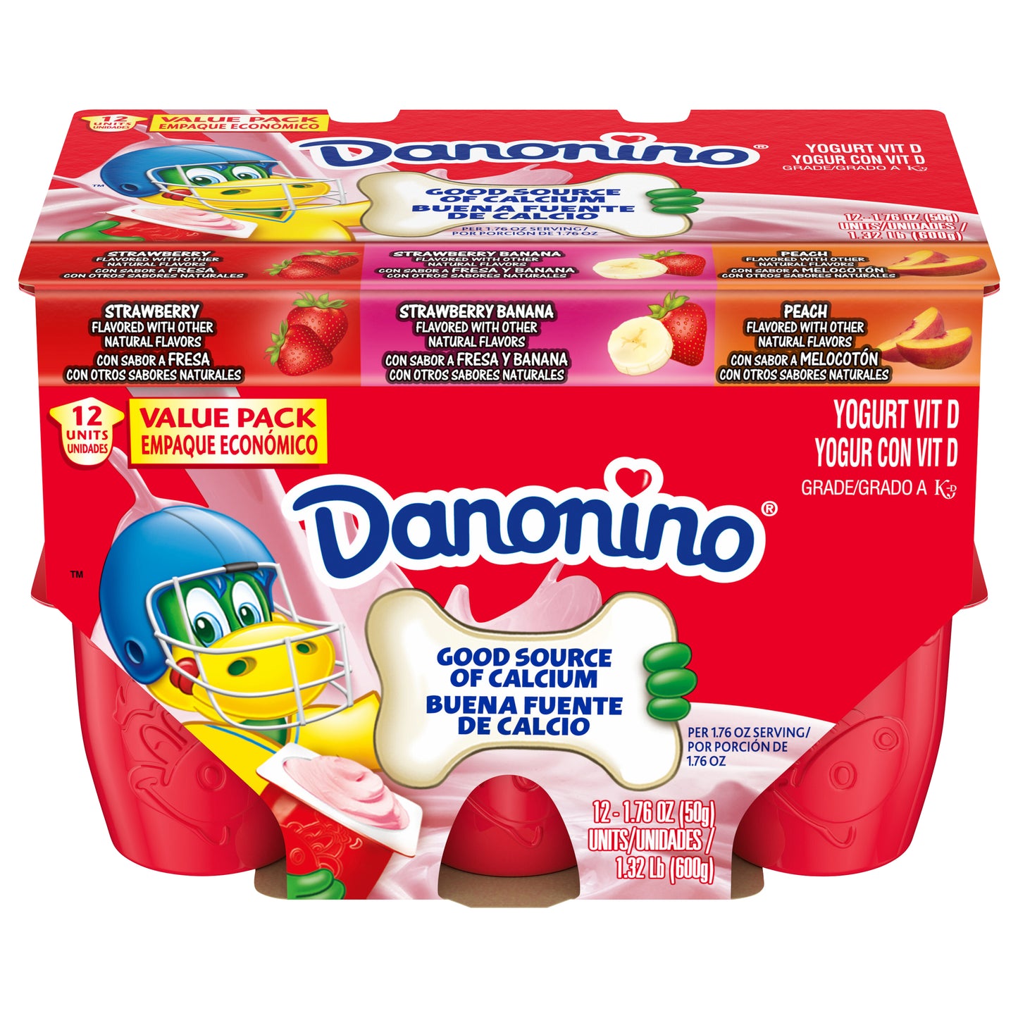 Danonino Variety Pack Strawberry, Strawberry Banana, Peach Yogurt, 1.76 Oz, 12 count